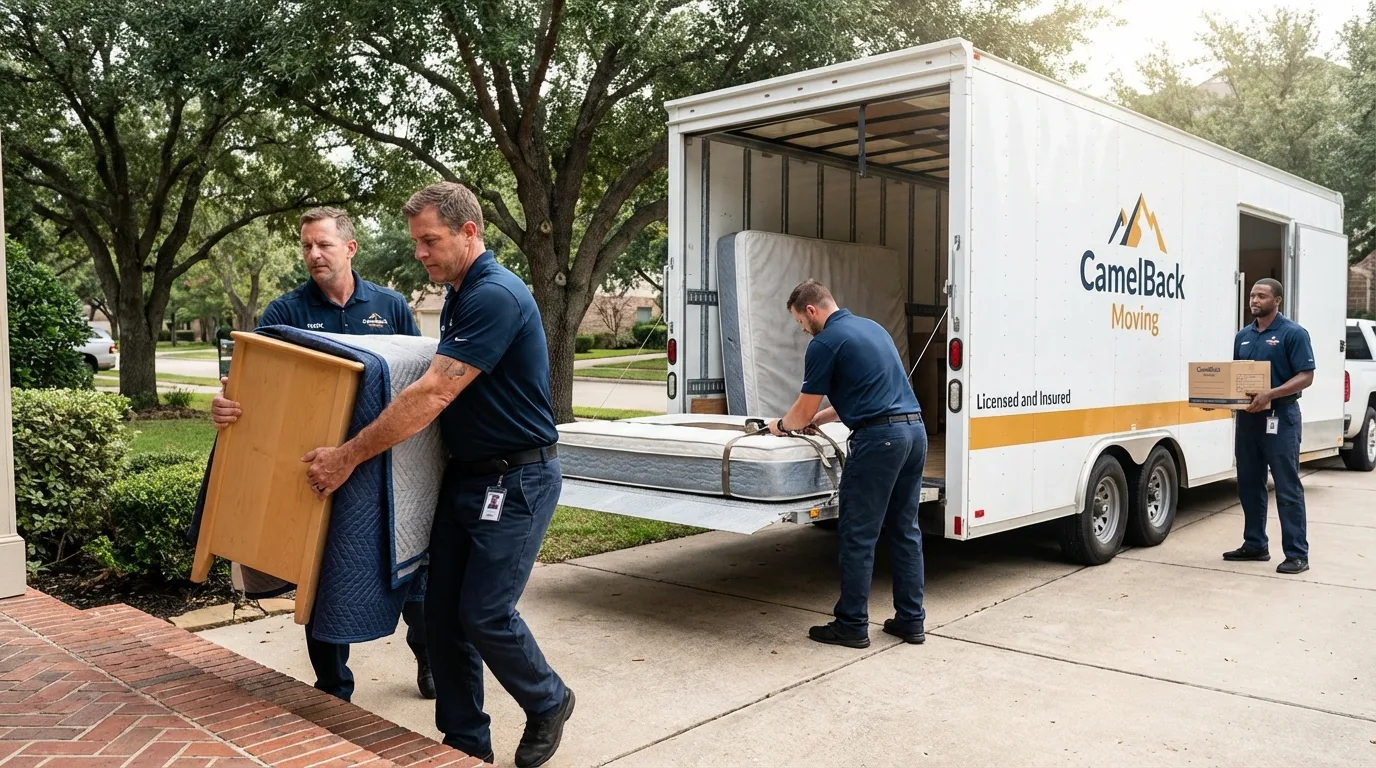 Crew loading residential truck for cross-state move from Morrison, IL